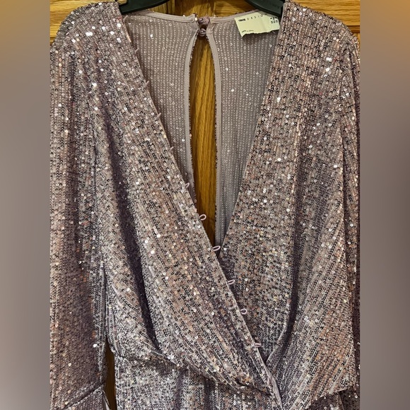 ASOS DESIGN Sequin Embellished Drape Detail Mini Dress with Button Detail Size 4 - Picture 6 of 16